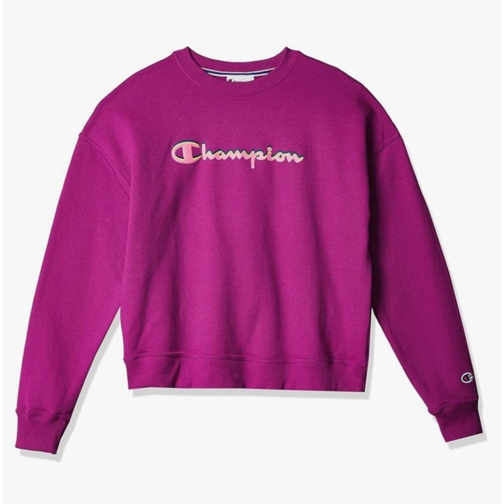 Champion Women's Powerblend Relaxed Crew Script Outline Sweatshirt 2XL